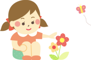 お花を眺める少女のイラスト